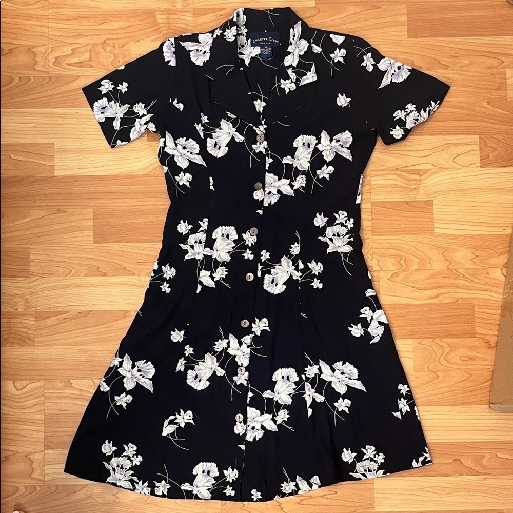 Vintage Dress - Charter Club Black Floral Midi Dress